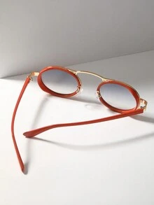 1 Par de Óculos de Moda de Estrutura Pequena e Oval, Estilo Retrô para Mulheres. Óculos de Moda Futurista Steampunk de Metal.