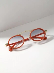 1 Par de Óculos de Moda de Estrutura Pequena e Oval, Estilo Retrô para Mulheres. Óculos de Moda Futurista Steampunk de Metal.