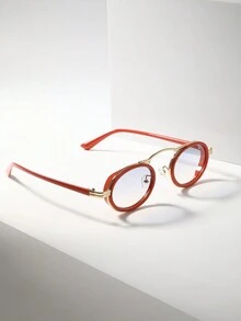 1 Par de Óculos de Moda de Estrutura Pequena e Oval, Estilo Retrô para Mulheres. Óculos de Moda Futurista Steampunk de Metal.