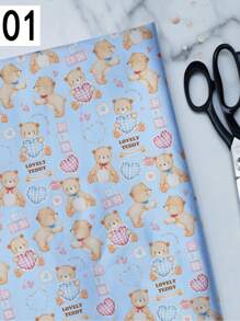 Tela de mezcla de poliéster de 110g de la serie de osos de dibujos animados, material suave y ligero hecho a mano para hacer manteles, ropa, bolsas, fundas antipolvo, almohadas