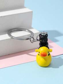 1pc Cute Cartoon Riding Duck Or Cat Doll Keychain Pendant, Car Key Chain, Bag Decoration, Small Gift - Multicolor - View 2