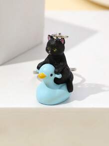 1pc Cute Cartoon Riding Duck Or Cat Doll Keychain Pendant, Car Key Chain, Bag Decoration, Small Gift - Multicolor - View 4
