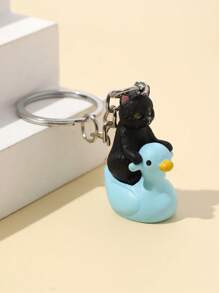 1pc Cute Cartoon Riding Duck Or Cat Doll Keychain Pendant, Car Key Chain, Bag Decoration, Small Gift - Multicolor - View 5