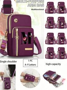 Poŝtelefona Poŝtelefona Sako Pojno-Sako Inicialoj A Ĝis Y-Letero-Ŝablono Virina Ŝultro-Sako Subĉiela Sporta Poŝtelefona Sako, Oportuna Por Porti Provizorajn Kosmetikaĵojn, Nilona SportLetter Design Mini Crossbody Bag With Mobile Phone Pocket And Wallet, Suitable For Daily Casual Use, Waterproof Crossbody Bag, Storage Bag For Mom, Side Bag, Square Bag, Essential For Vacation Travel, College, Student Summer Gift, Work, Business, Commuting , Office, Anniversary, Birthday Gifta Monujo Malgranda Kruca Sako Kun Truo Por Aŭdiloj. - Hot Pink - View 1