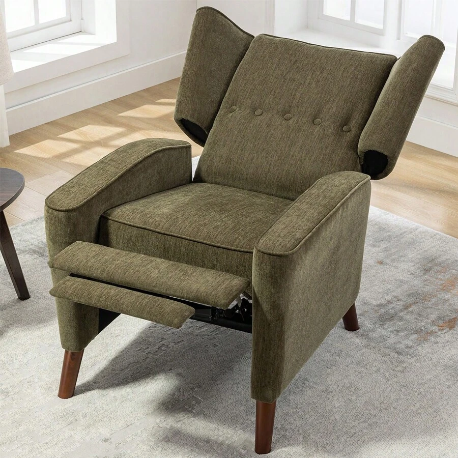 Merax Mid Century Chenille Wingback Recliner Chair, Button Tufted