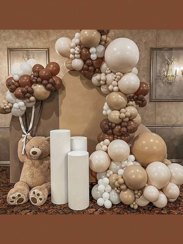 125pcs Coffee Brown Balloon Flower Garland Arch Kit For Wedding Birthday Party Decoration, Latex Balloon Decor, Birthday Photo Props, Birthday & Anniversary Party Indoor Room Decoration, Christmas