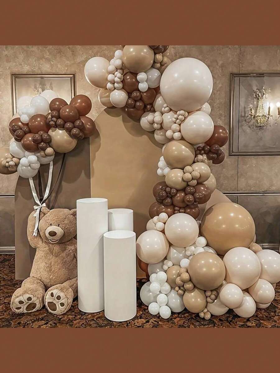 125pcs Coffee Brown Balloon Flower Garland Arch Kit For Wedding Birthday Party Decoration, Latex Balloon Decor, Birthday Photo Props, Birthday & Anniversary Party Indoor Room Decoration, Christmas - Multicolor - View 1