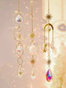 1入組天然水晶擺飾，月亮和星星，多彩人造水晶掛飾，適用於情人節牆壁，窗戶，室內裝飾 - PE0062 - 查看 8