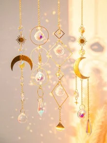 1入組天然水晶擺飾，月亮和星星，多彩人造水晶掛飾，適用於情人節牆壁，窗戶，室內裝飾 - PE0062 - 查看 4