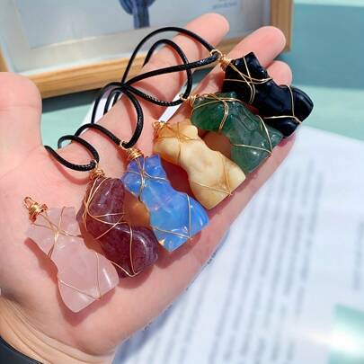 1pc, Natural Quartz Crystal Goddess Pendant Necklace - Perfect Gift For Women, Brides, And Engagements