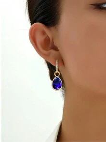 Aretes cuadrados compactos y lindos de joyería para los oídos con goteo de aceite colorido, incrustados con cobre y cristales - Número 2 - Ver 14