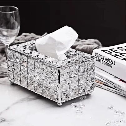 Nordic Style Luxury Crystal Tissue Box, Home Decor Minimalist Paper Towel Storage, Bathroom Organizer, Autumn Decoration, Back To School