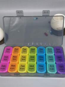 藥盒上午、下午和晚上提醒一週7天盒21-28格套裝，可攜式裝藥分類大容量排藥器，適用於老年人 - 彩色 - 查看 8