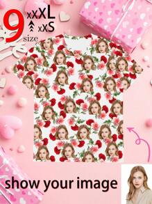 Valentine's Day Custom T-Shirt, Pink And Red Roses, Custom Wife's Profile Picture, Gift For Husband 1pc - White - View 1