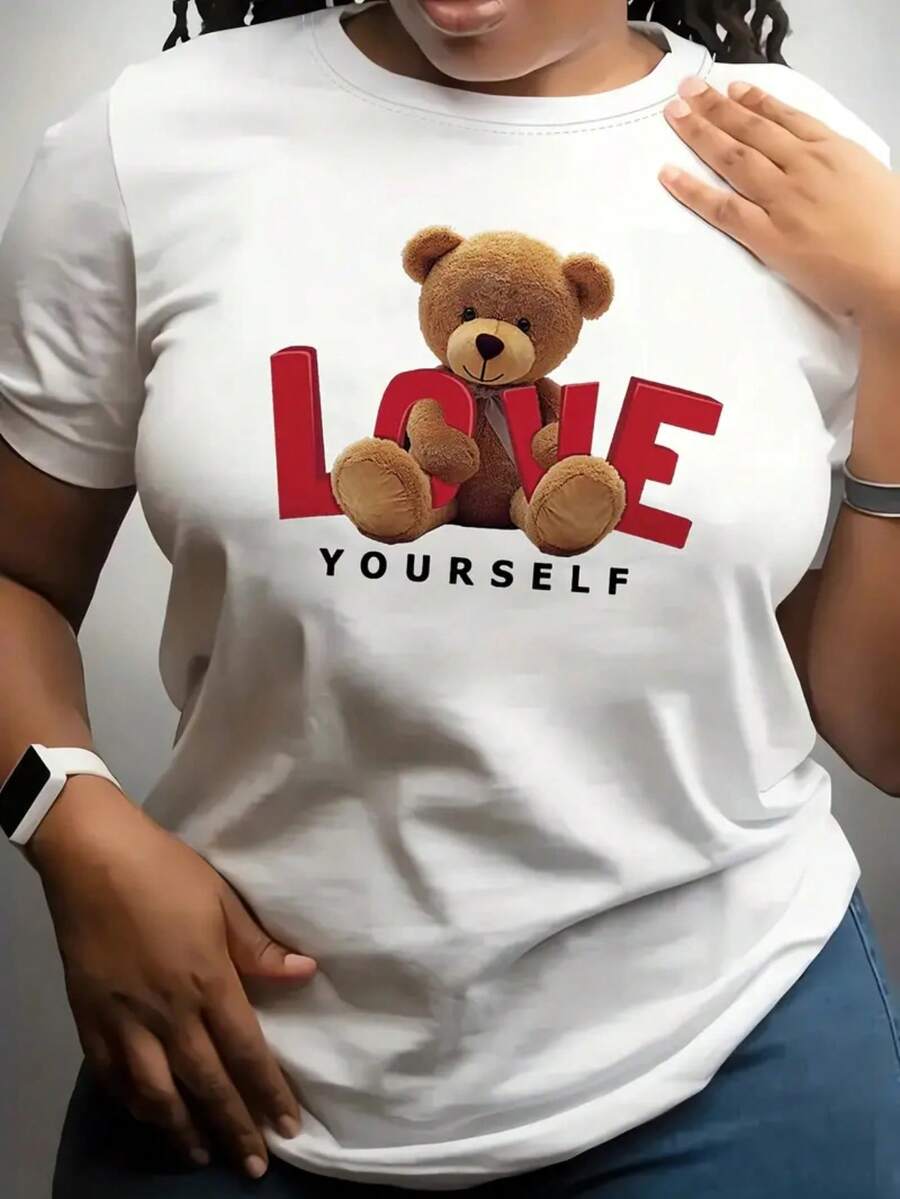 Playera Estampada De Animales, Manga Corta Cuello Redondo, Top Casual Para Verano Y Primavera, Ropa De Mujer - Blanco - Ver 1