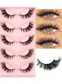 Asiteo 5 Pairs Cat Eye False Eyelashes, Fluffy, Lengthening, Curling, Extended Outer Corner, Comfortable Soft Black Lash Stems, Suitable For Daily To Glamorous Makeup - 眼尾拉長款 - 查看 1