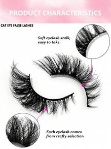 Asiteo 5 Pairs Cat Eye False Eyelashes, Fluffy, Lengthening, Curling, Extended Outer Corner, Comfortable Soft Black Lash Stems, Suitable For Daily To Glamorous Makeup - 眼尾拉長款 - 查看 3
