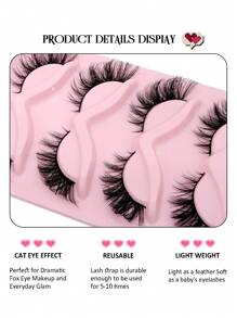 Asiteo 5 Pairs Cat Eye False Eyelashes, Fluffy, Lengthening, Curling, Extended Outer Corner, Comfortable Soft Black Lash Stems, Suitable For Daily To Glamorous Makeup - 眼尾拉長款 - 查看 2