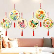 1 Bộ Bộ dụng cụ thêu bướm, ong và hoa nhỏ có vòng thêu, Bộ công cụ và hoa văn lưới 14CT, Bộ dụng cụ thêu tự làm, thích hợp làm quà tặng lễ hội cho các cô gái và người hâm mộ thủ công mỹ nghệ - Bướm màu hoa xanh - Xem 1