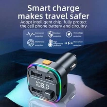 带 USB 闪存盘和 3.5 毫米 AUX 车载 MP3 播放器的蓝牙车载充电器支持 C 型 + 双 USB 3.1A 快速充电，兼容 iPhone 15 14 13 12 11 Pro Max Plus/三星/小米/华为/平板电脑/iPad 等 - 黑色 - 查看 4