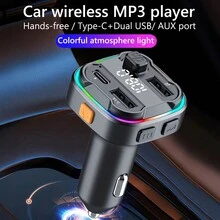 带 USB 闪存盘和 3.5 毫米 AUX 车载 MP3 播放器的蓝牙车载充电器支持 C 型 + 双 USB 3.1A 快速充电，兼容 iPhone 15 14 13 12 11 Pro Max Plus/三星/小米/华为/平板电脑/iPad 等 - 黑色 - 查看 1