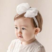 Baby Girl Lace Bow Headband With Elastic, Lovely Bowknot Hairband, Birthday Gift Love Valentine - White - View 4