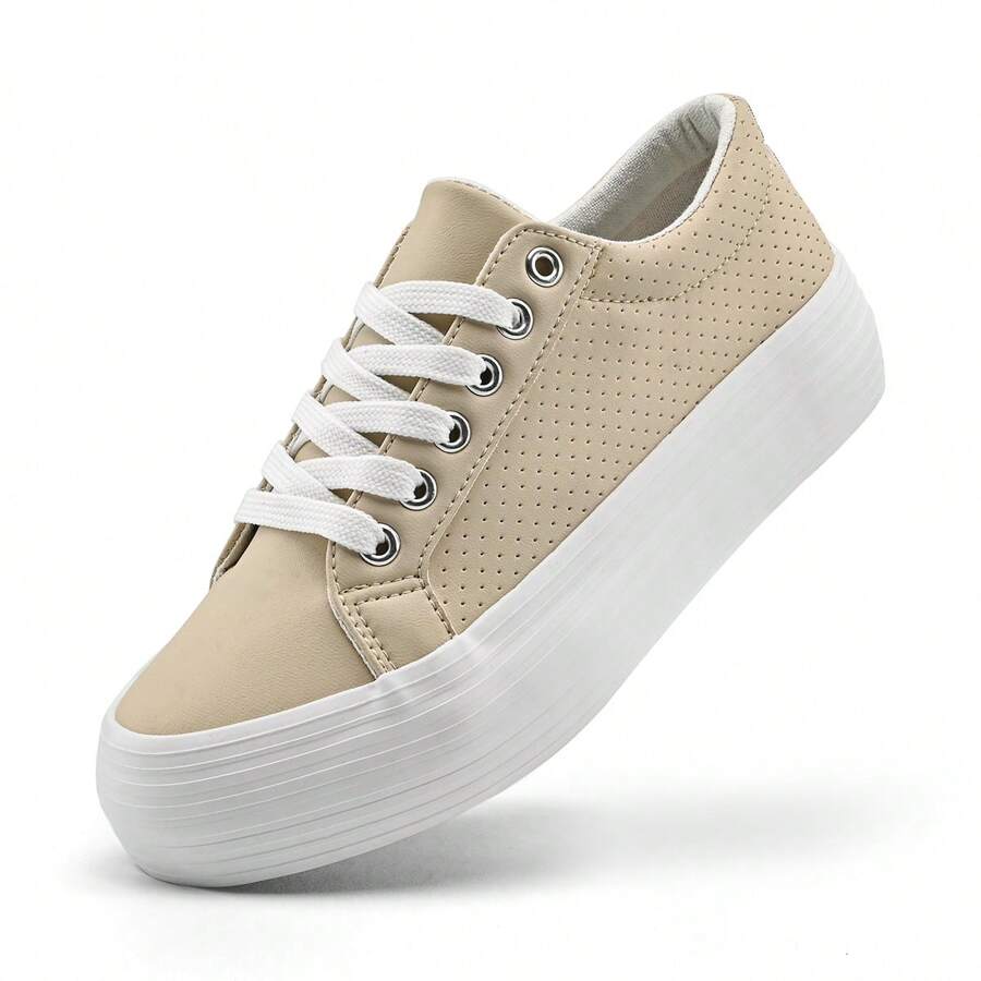Women Platform Fashion Walking Sneakers Casual Platform Shoes Lace Up PU Leather Lack Up Non-Slip Shoes