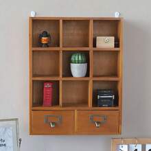 ONEUTRALON Organizador de escritorio de madera vintage, estantería de exhibición con 9 cubos y 2 cajones, estantería de almacenamiento para decoración de escritorio de oficina en el hogar, color marrón - Marrón - Ver 4
