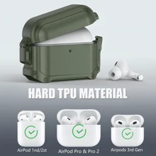 Green AirPods Pro Case With Lock - Waterproof AirPods Pro 2nd Generation Case Cover With Carabiner, Rugged Tough Protection, Hard Shell For USB-C/Lightning - Army Green - View 3