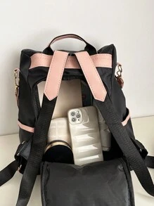 Versatile Solid Color Shoulder Dual-Use Backpack, Business Casual Commuter Computer Bag For Women, Large Capacity Vacation Travel Outdoor Backpacks With Pendant, Back To School Bookbag For High School Students And College Students - Black - View 7