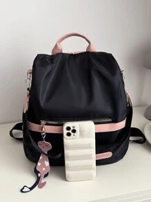 Versatile Solid Color Shoulder Dual-Use Backpack, Business Casual Commuter Computer Bag For Women, Large Capacity Vacation Travel Outdoor Backpacks With Pendant, Back To School Bookbag For High School Students And College Students - Black - View 6