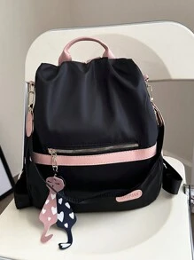 Versatile Solid Color Shoulder Dual-Use Backpack, Business Casual Commuter Computer Bag For Women, Large Capacity Vacation Travel Outdoor Backpacks With Pendant, Back To School Bookbag For High School Students And College Students - Black - View 2