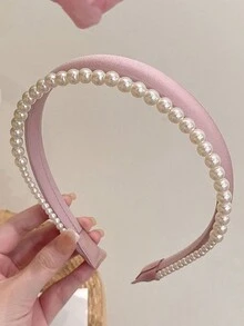 1件優雅單色假珍珠裝飾加厚髮箍，女用 - 黑色 - 查看 14