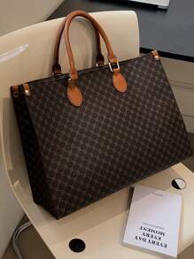 时尚印花多功能旅行购物手提包，超大容量复古手提包，复古手提包/单肩包，女士通勤时尚手提包/钱包，背包，书包，返校必备，女士手提包，复古风格单肩包 - 咖啡棕 - 查看 5