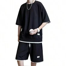 Men T-Shirt Co-Ords - Black - View 3