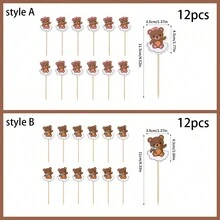 12pcs Cute Cloud And Bear Cupcake Decoration Plugins, Dessert Decoration For Birthday Parties - Multicolor - View 3