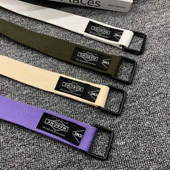 1 pièce Ceinture en canevas tressée avec boucle double anneau, M-655, ceinture de mode pour pantalons de sport, décontractés ou cargo, école Halloween