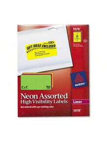 Avery 5978 Neon Laser Labels 2 X 4 Assorted Fluorescent Colors 150 Pack - Nhiều màu - Xem 2