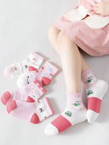 5 Pairs/Set Cute Cartoon Rabbit Pattern Mid-Calf Socks For Girls, Comfortable And Soft, Suitable For Daily Casual Wear In Spring And Summer - Multicolor - View 1