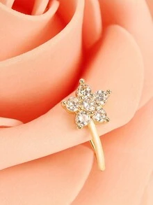 CIZME 1pc Stainless Steel Gold Fake Nose Ring, Rhinestone Design, Heart Butterfly Flower Shape, No Piercing Needed, Fashionable & Versatile For Various Occasions - Golden - View 2