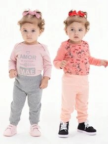Baby Girl Bodysuit 1 Winter Long Sleeve Bodysuit + 1 Pants/Shorts - 彩色 - 查看 1