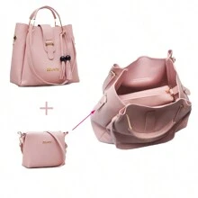 Set 3 Bolsas Bandolera Dama Mujer Cosmetiquera Cartera Borla, Conjunto De 3 Bolsos De Lujo Para Mujer, Gran Capacidad, Set 3 Bolsas Bandolera Mujer Cosmetiquera, Juego de 3 Bolsos para Señora - Bolsa Dama Antirrobo Cartera Borla Rosa - Rosa - Ver 6