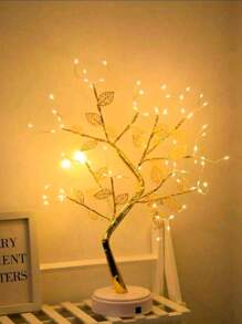 PAQUETE DE 10 PIEZAS LAMPARA DECORATIVA DE ARBOL CON HOJAS DORADAS CON 72 LUCES LED - Champán - Ver 4