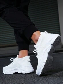 男士时尚户外新款百搭耐用透气轻便舒适简约低帮纯色休闲鞋、运动鞋、运动鞋 - 白色 - 查看 6