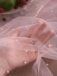 1入組假珍珠裝飾桌布，婚禮白色珍珠紗網桌布，婚禮拱門裝飾宴會新娘派對，派對裝飾，椅子流蘇，活動背景牆裝飾 - 彩色 - 查看 8