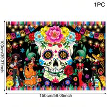亡灵节背景横幅，亡灵节横幅骷髅墨西哥照片背景派对装饰万圣节亡灵节装饰最佳生日礼物 - 彩色 - 查看 12