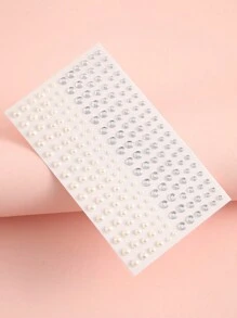 Party Joy 1pc Silver-White Multi-Pearl & Rhinestone 3D Faux Gemstone Face Jewelry Sticker, DIY Makeup & Party Decor - Multicolor - View 3