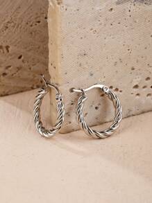 1pair Fashionable Round Twisted Stainless Steel Hoop Earrings, Suitable For Women's Daily Wear