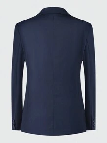 CLOUDSTYLE Men's Double-Breasted Suit Jacket With Notch Lapel And Trousers, Suitable For Wedding Occasions - Navy Blue - View 3