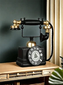 1pc Classic Retro Decorative Telephone, Nostalgic Antique Landline Phone, Home/Office Decor, Photography Prop, Unique Gift For Valentine's Day, Thanksgiving, Housewarming - Black - View 3